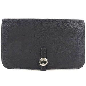 HERMES Dogon GM purse Navy blue Togo